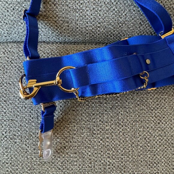 Honey Birdette Morgan Kukuro Electric Blue Set Small Medium Bra Panty Garter - Picture 2 of 13